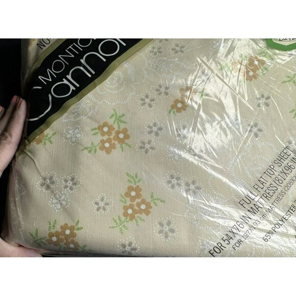 Vintage Cannon Monticello Marcelle Beige Floral Full Flat Sheet NIP S&H Green - Picture 9 of 9